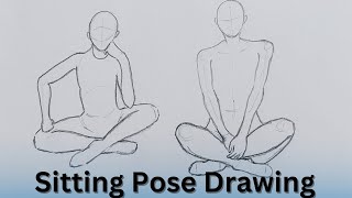 Sitting Pose Drawing  Cross Legs Sitting Pose Drawing [upl. by Nagaer]