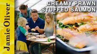 Creamy PrawnStuffed Salmon  Jamie Keep Cooking Family Favourites [upl. by Obadias]