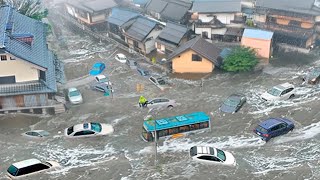 Evacuation of Population in Japan Rivers overflowed and washes away roads and submerged cars [upl. by Artemed]