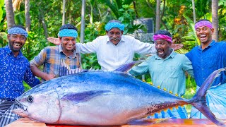 200 Pounds BIG TUNA FISH  Tuna Fish Cutting and Cooking in Village  Tuna Fish Steak Recipe [upl. by Nella]