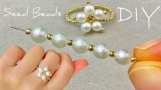 Flower Beaded Ring Easy Seed Bead Ring Tutorial  Beads Jewelry Making [upl. by Marris]