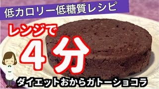 レンジで4分なのに絶品濃厚！ダイエットおからガトーショコラのレシピ！ [upl. by Ojyram515]