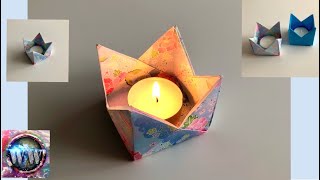 Herbstdekoration aus Papier basteln 🍂 Origami Teelichthalter basteln 🕯 [upl. by Krein379]