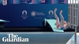 Diver slips during Olympic pool inauguration ceremony [upl. by Telfer]