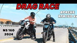 TVS APACHE RTR 160 4V VS PULSAR NS 160 DIGITAL METRE DRAG RACE 💥 RACE TILL THEIR POTENTIAL 🔥 [upl. by Sarge]