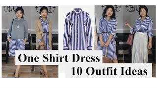 1 Shirt Dress 10 Outfits  How To Style A Shirt Dress [upl. by Nauj]