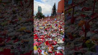 A beautiful memorial outside of the Saddledome in Calgary for Johnny Gaudreau CalgaryFlames nhl [upl. by Eednyl673]