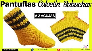 Pantuflas Calcetín para Niño A dos Agujas  Tejiendo Pantuflas paso a paso [upl. by Yrek]