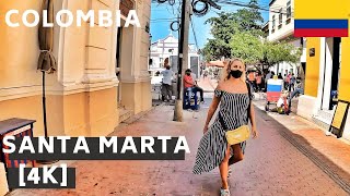 SANTA MARTA COLOMBIA  Walking tour in historic center 【4K】 2021 [upl. by Avilys]