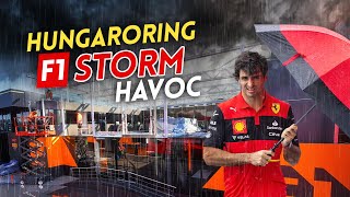 HUNGARIAN F1 GP Storm Causes CHAOS [upl. by Nonnahs]