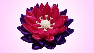 DIY kanzashi flower Lotus kanzashi flower tutorial [upl. by Elleinnad]