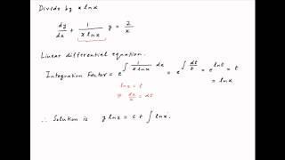 Solve the differential equation xlnxdydx  y  2lnx [upl. by Nuy799]