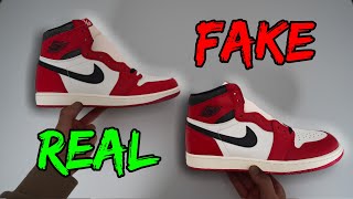 REAL VS FAKE NIKE AIR JORDAN 1 LOST AND FOUND CHICAGO SNEAKER COMPARISON [upl. by Enirehtahc]