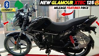 HERO GLAMOUR XTEC 125 New Bs7 Model 2024 Black Colour Review😍 Glamour Xtec Features Price Mileage [upl. by Hourihan]