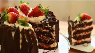 Super Easy Way to make Black Forest Cake with strawberries [upl. by Nuoras]