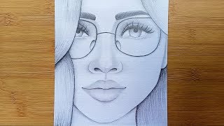 How to draw a Girl with Glasses step by stepPencil sketch [upl. by Tesil129]