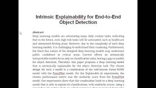 Intrinsic Explainability for End to End Object Detection [upl. by Omiseno]