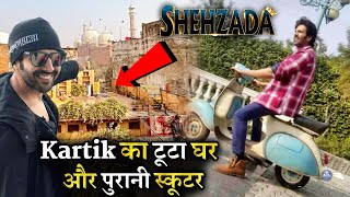 On Shehzada Delhi Shooting Kartik Aaryans Broken House With Old Scooter [upl. by Oswin]