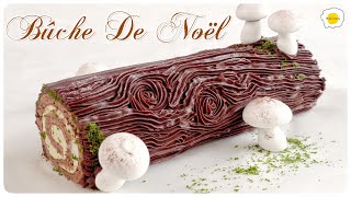 Christmas Chocolate Yule Log Recipe 圣诞节巧克力香草木柴蛋糕食谱 Bûche de Noël au chocolat et à la vanille Recette [upl. by Annawek]