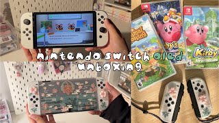 Unboxing Nintendo Switch OLED in 2024 ꒰ cute accessories playing acnh kirby games ꒱ [upl. by Candice]