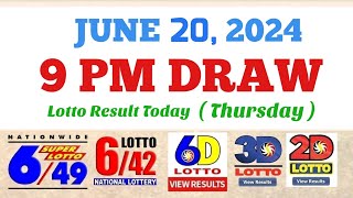 Lotto Result Today 9pm draw June 20 2024 649 642 6D Swertres Ez2 PCSOlotto [upl. by Noni]