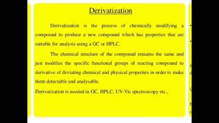 DERIVATIZATION IN GAS CHROMATOGRAPHY [upl. by Oatis704]