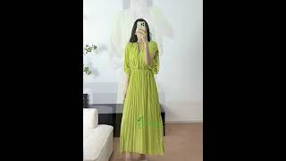 Light Green Pleated Dress  Olive Green Formal Dresses Wholesale [upl. by Wain]