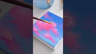 Cotton Candy Clouds  Easy String Lights Acrylic Painting  Mini Canvas Painting Idea [upl. by Conrade]