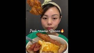 Ramen with pork and momos🔥khake dekho regret nahi karoge🥟mukbang food trending youtubedesi [upl. by Anitsirhcairam85]