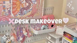 Aesthetic desk makeover 🤍🎀  stationary organization cute pintresty desk makeover [upl. by Anasxor]