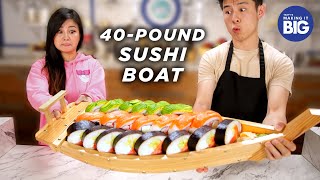 I Made A Giant 40Pound Sushi Boat For A Mukbang Artist • Tasty [upl. by Alhak85]