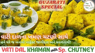 Vati Dal Khaman amp Special Chutney Recipe  Healthy Gujarati Snack  વાટી દાળ ખમણ [upl. by Esahc]