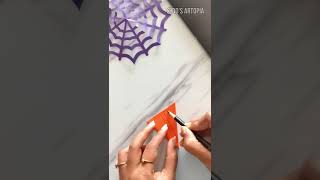 Paper Spider Web  Making Paper Spider Web For Halloween Decorations  Halloween Crafts l Kirigami [upl. by Alarise285]