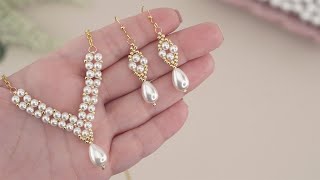 Easy DIY Pearl Necklace How to Make Beaded Necklace amp Earrings  Handmade Aesthetic Jewelry Making [upl. by Abram]