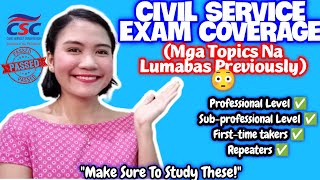 CIVIL SERVICE EXAM COVERAGE YOU MUST KNOW  PROFESSIONAL amp SUBPROFESSIONAL LEVEL 2024  NAYUMI CEE [upl. by Eatnhoj637]