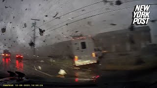 Shocking video shows the moment a car gets totaled by deadly Tennessee tornado [upl. by Ahsinev]