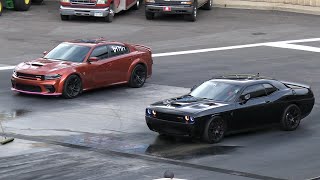 Hellcat Charger Widebody vs Hellcat Challenger  drag race of muscle cars [upl. by Suivatnad]