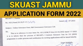 SKUAST JAMMU APPLICATION FORMS 2022 UPDATE  SKUAST JAMMU ADMISSION 2022 [upl. by Codel]