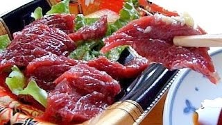 Eating Japanese food quotRaw Horse Meat Sashimiquot Basashi ASMR [upl. by Nugesulo104]