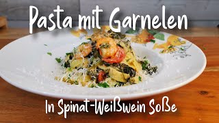 Pasta mit Garnelen in WeißweinSahnesoße  lecker und GELINGSICHER [upl. by Bui]