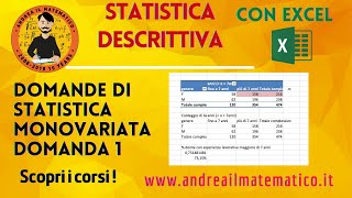 STATISTICA MONOVARIATA  EXCEL  domanda 1 [upl. by Tolecnal703]