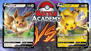 POKEMON TCG BATTLE ACADEMY PIKACHU DECK VS EEVEE DECK [upl. by Bauer]