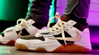 Travis Scott x Jordan Jumpman Jack Sail Dark Mocha on foot review 3 lace swaps Unboxing [upl. by Acinehs]