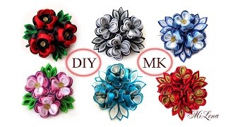 Тройной цветок канзаши МК  DIY Triple kanzashi flowers  Kanzashi tutorial [upl. by Akceber]