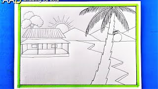 3 minute Drawing Scenery  Winter Morning  Short time drawing [upl. by Drwde]