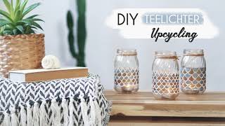 Windlichter selber basteln aus Glas Upcycling Boho DIY Teelicht [upl. by Ynaffat213]