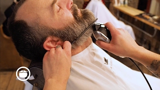 Beard Fade With Big Goatee to Tight Sideburns  Cut and Grind [upl. by Longley]