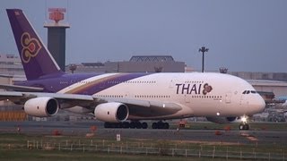 Thai Airways Airbus A380 HSTUA Landing and Takeoff  Narita Airport  NRTRJAA [upl. by Nuncia]