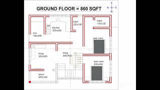 vasthu house plan west facing 860 sqft [upl. by Wait]