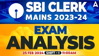 SBI Clerk Mains Analysis 2024  25 Feb Shift 1  GA Reasoning Maths English Asked Questions [upl. by Paver466]